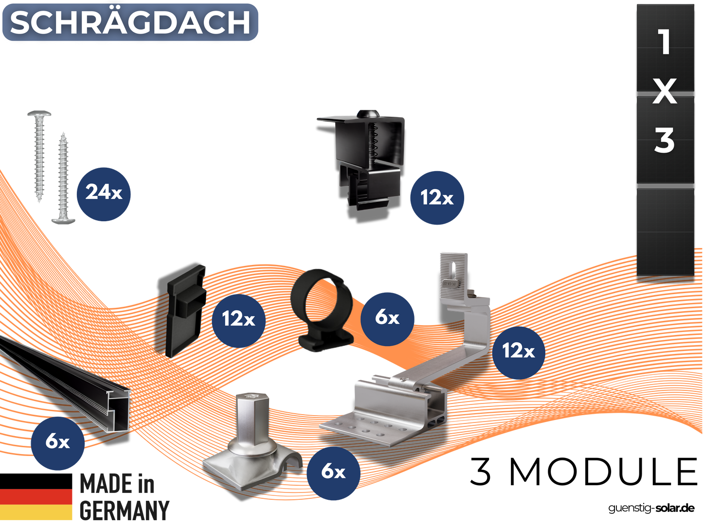 Montageset 3 PV-Module Schrägdach/Ziegeldach (1x3)