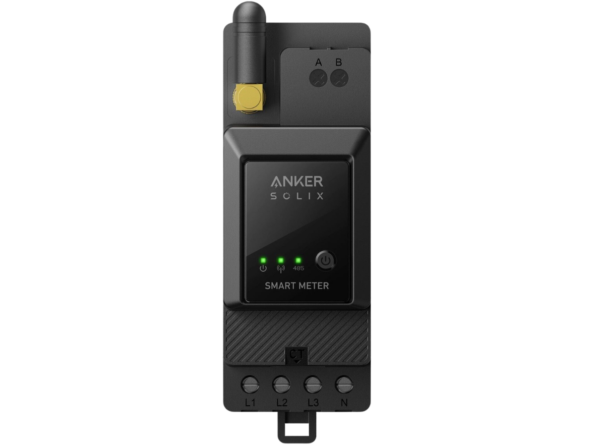 Anker SmartMeter mit LCD-Display und Stromanschlüssen zur Energieüberwachung