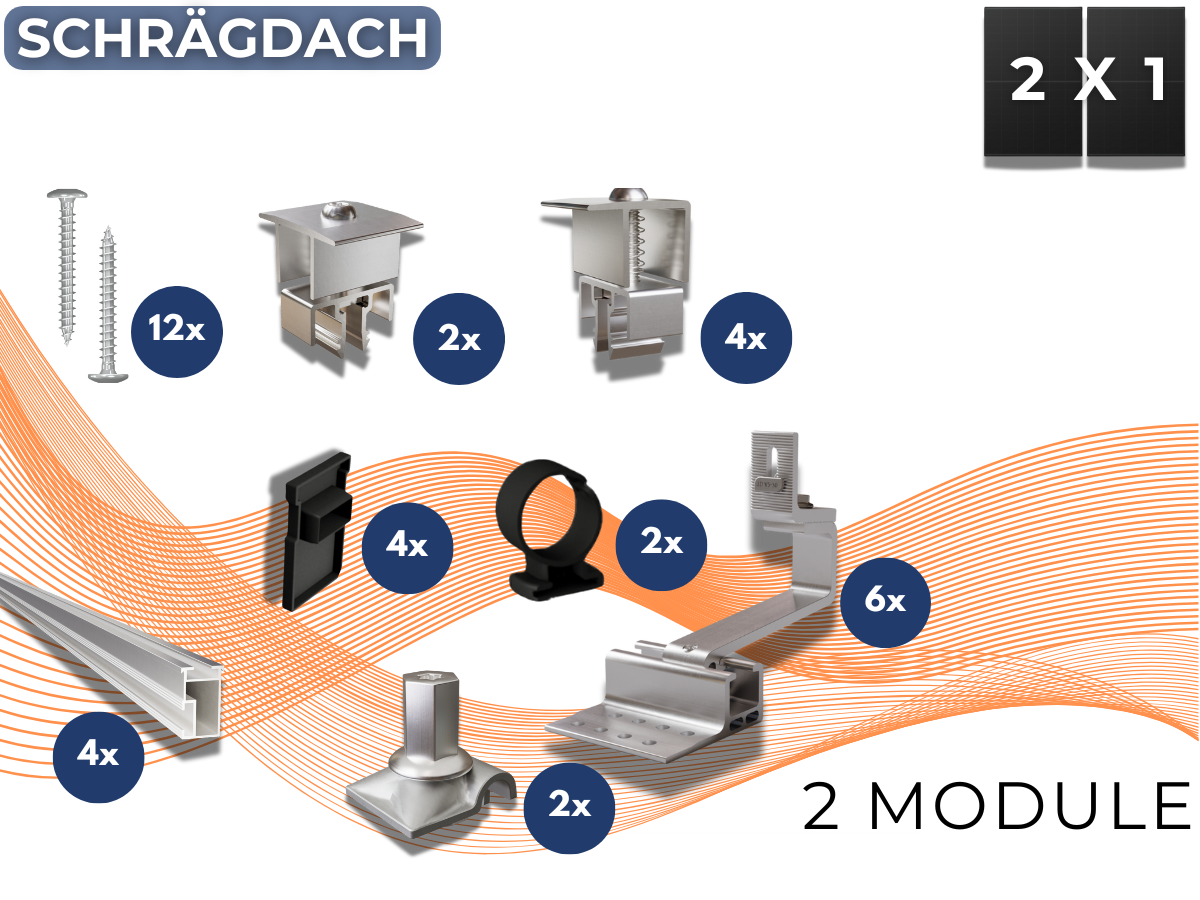Montageset 2 PV-Module Schrägdach/Ziegeldach (2x1) 1200 mm