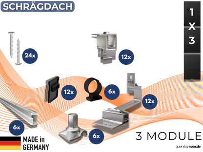 Montageset 3 PV-Module Schrägdach/Ziegeldach (1x3)