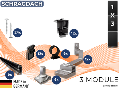Montageset 3 PV-Module Schrägdach/Ziegeldach (1x3)
