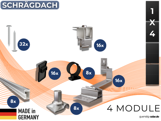 Montageset für Schrägdächer:
Passend für 1x4 Module