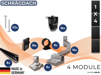 Montageset für Schrägdächer:
Passend für 1x4 Module